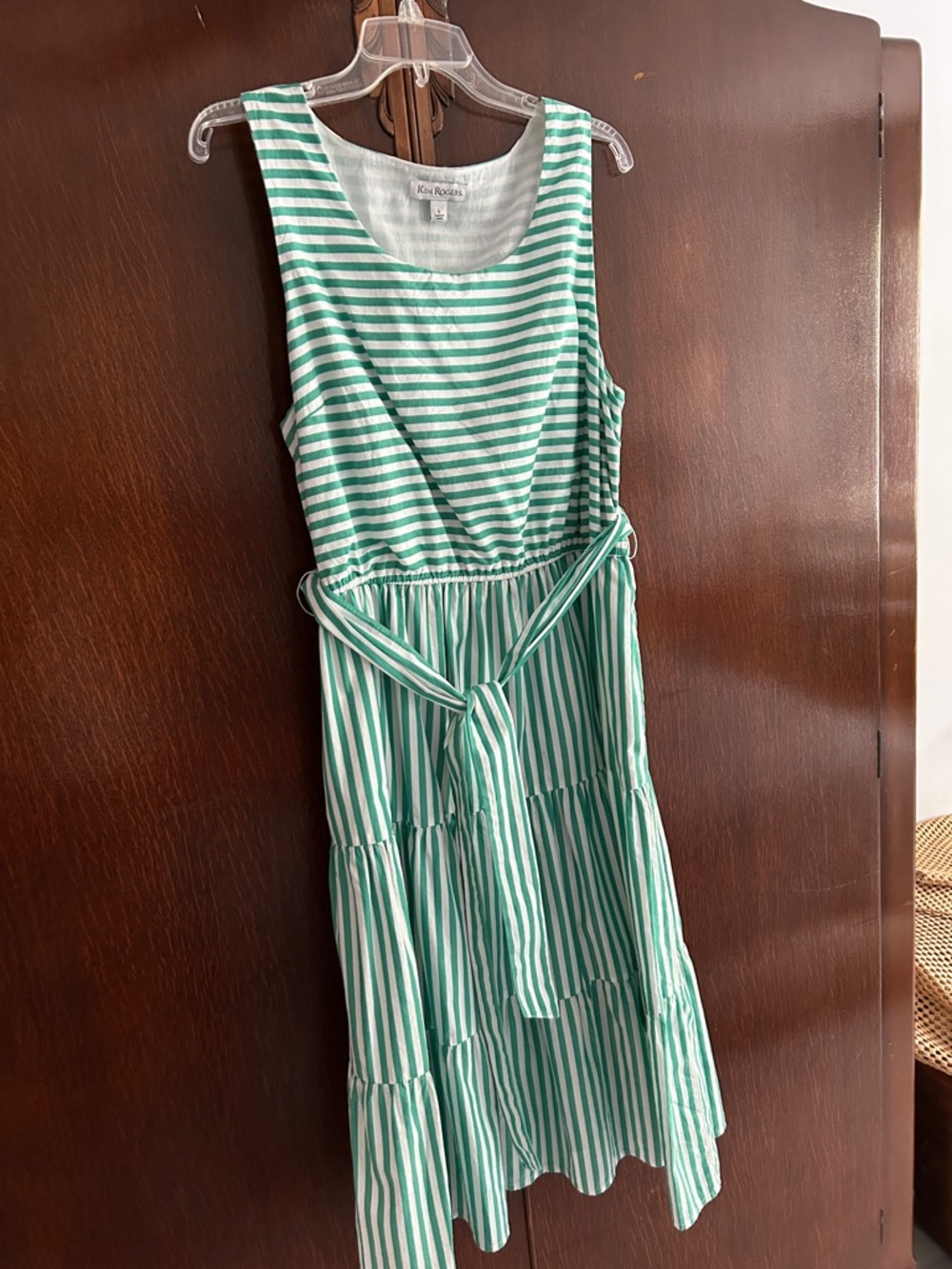 Kim Rogers Green and White Striped Midi Dress